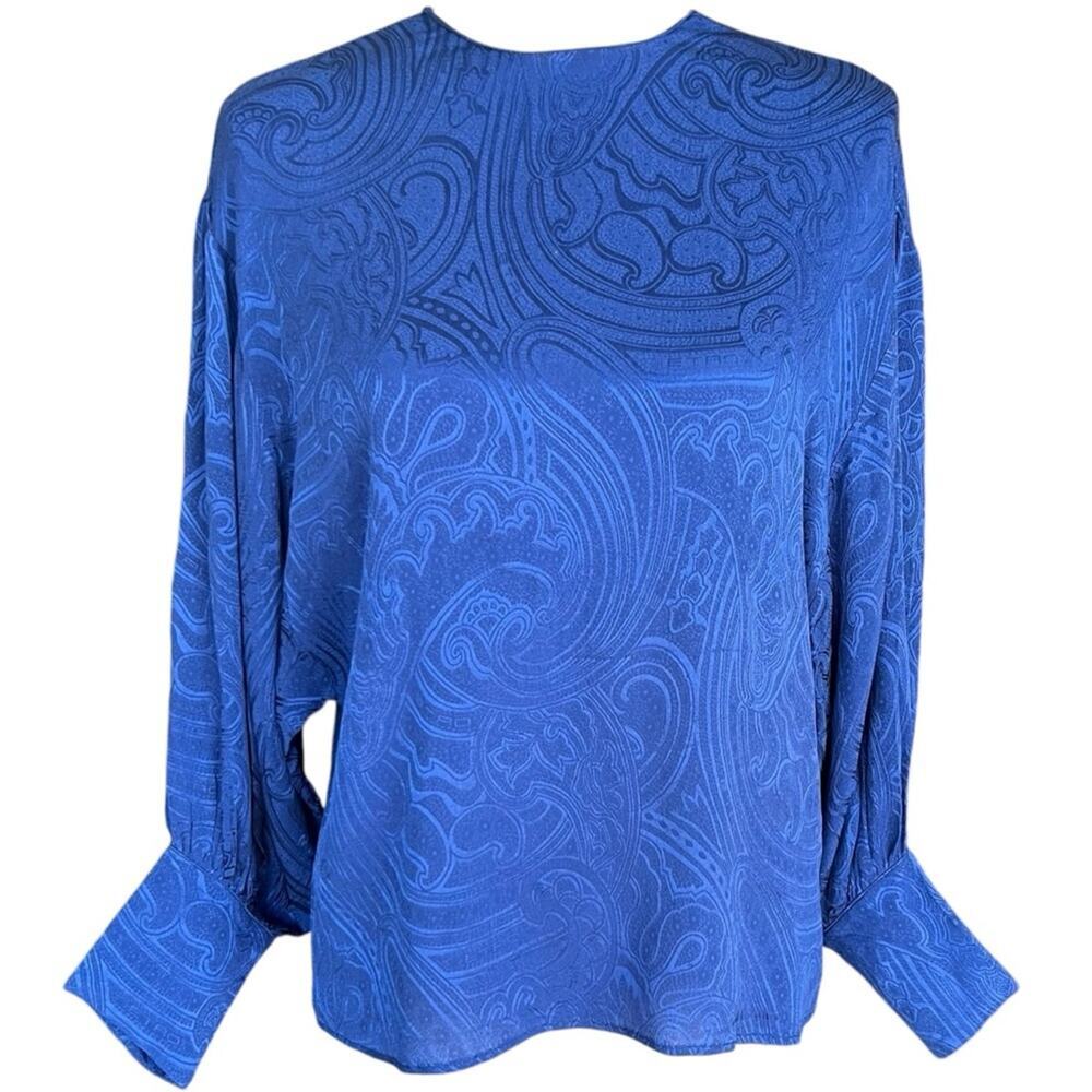 Etro Paisley Silk Puff Sleeve Blouse in Blue Size 38 (IT)/Small - Picture 2 of 7